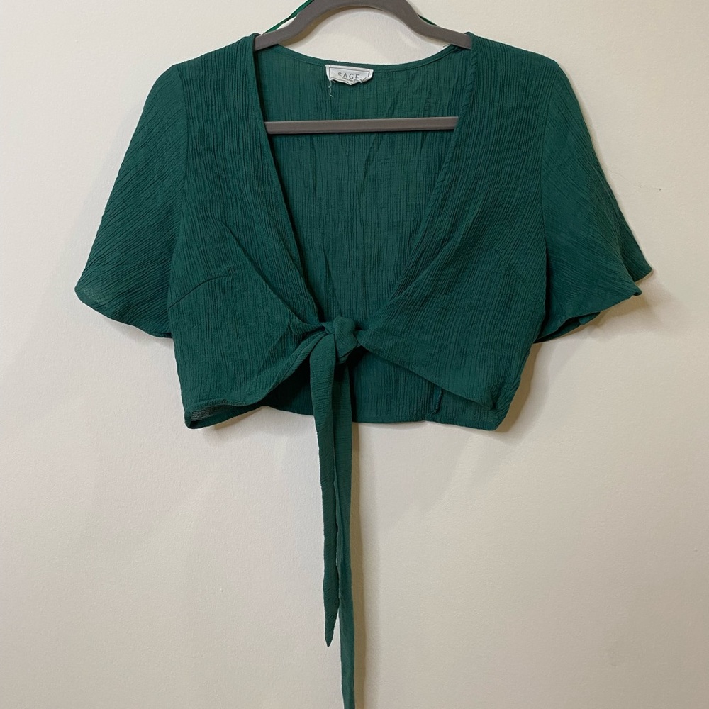 Forest Green Cropped Top with Tie